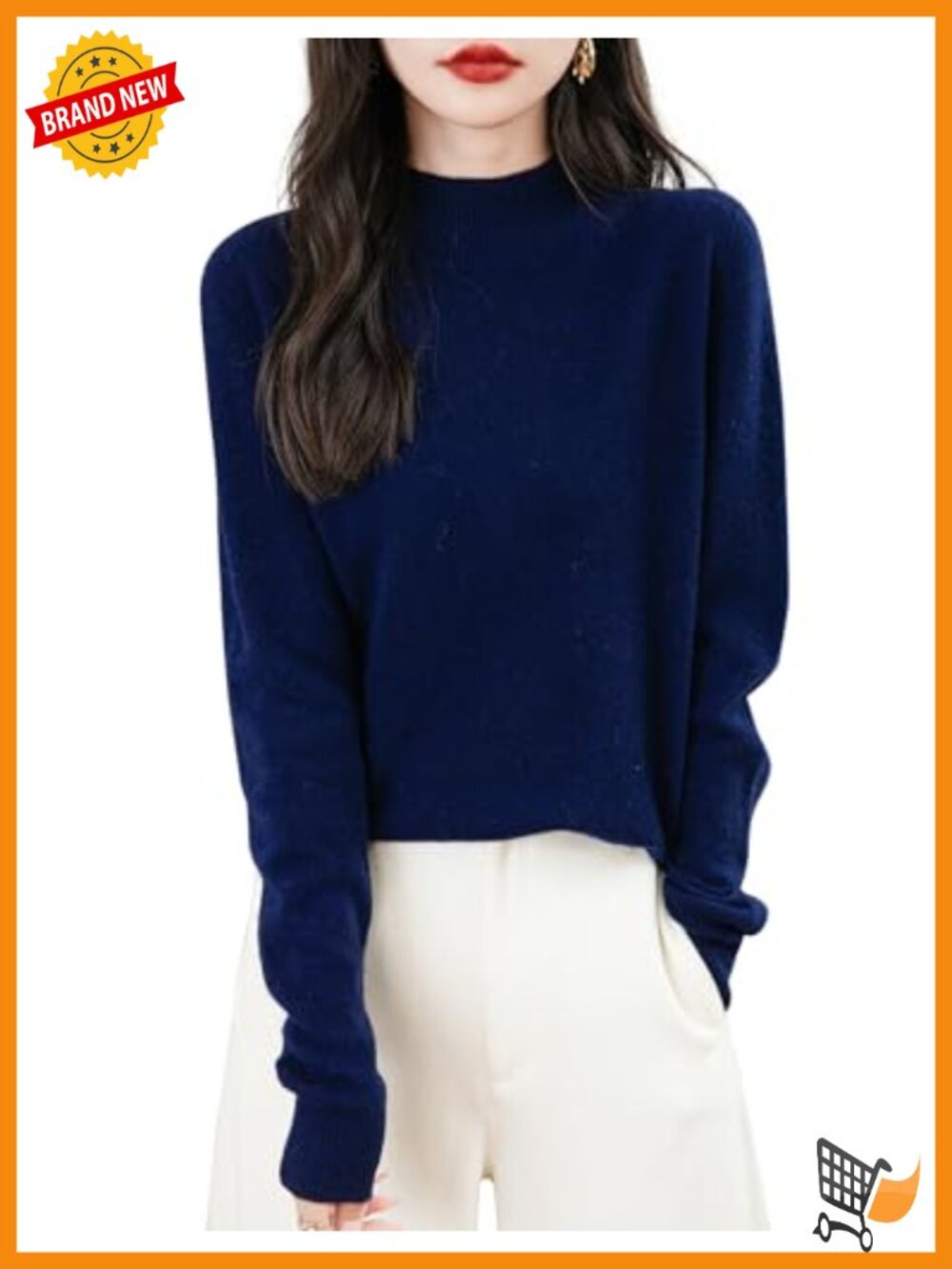 100% Merino Wool Seamless Mock Neck Long Sleeve Pullover Sweater